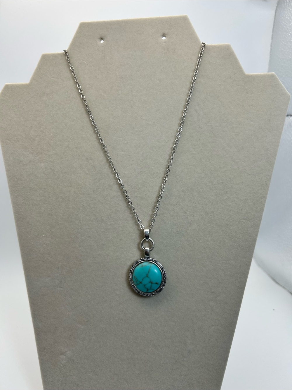 Lucky Brand Reversible Turquoise Blue Pendant Necklace Silver-Tone 20" Chain